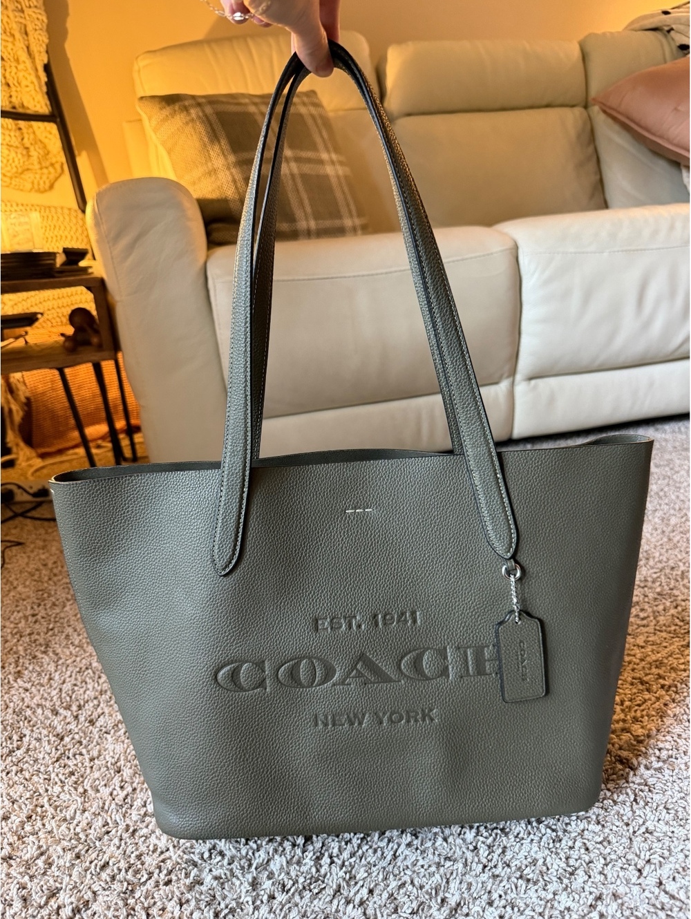 Coach Olive Green Pebbled Leather Tote Bag